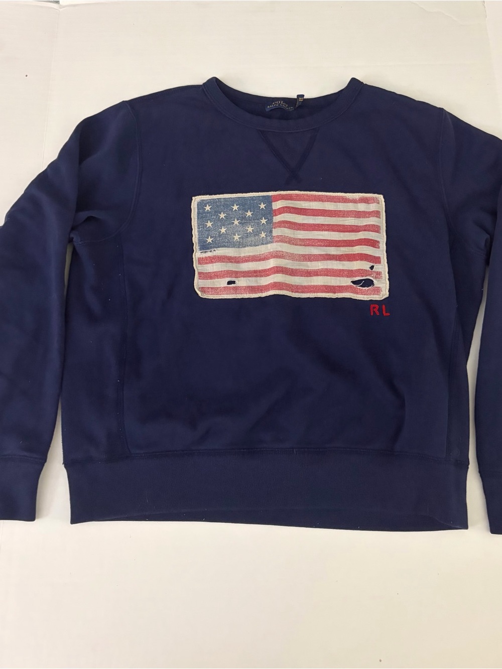 Ralph Lauren Navy Crewneck Sweatshirt with Flag Patch